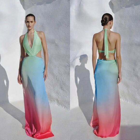 Baobab Collection Dresses & Skirts - NWT Baobab Rafia Halter Satin Maxi Dress in Tauro Size Large